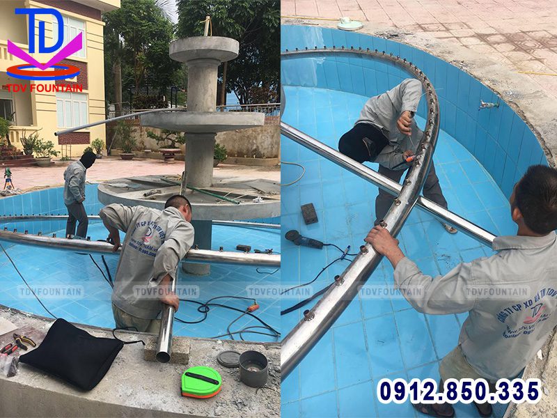 Thi công đài phun nước trụ sở huyện ủy Tủa Chùa
