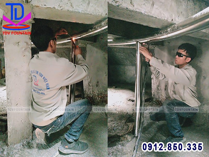 Thi công giàn phun Inox đài phun nước