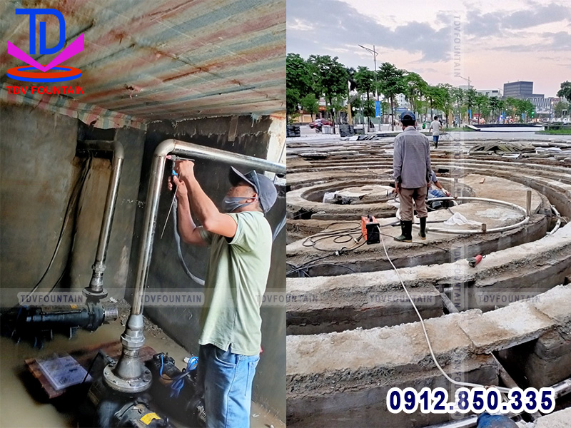 Lắp đặt bơm chìm sàn nhạc nước phố đi bộ TP Vinh