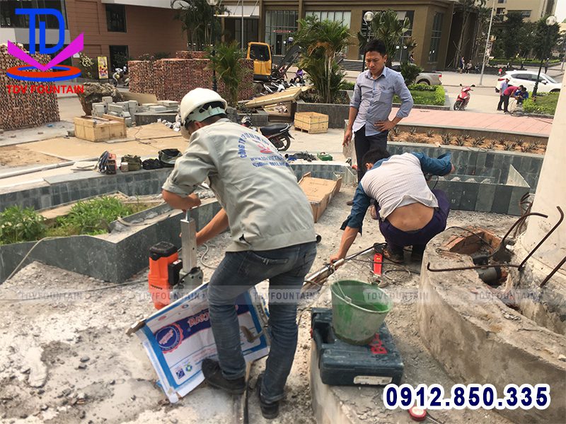 Thi công đài phun nước khu nhà ở Phú Lãm