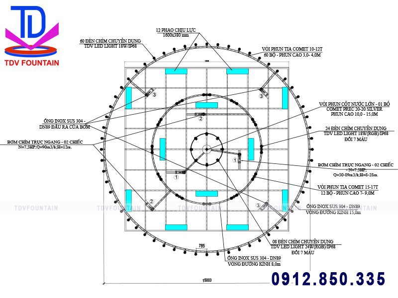 Bản vẽ thiết kế đài phun nước phao nổi Lạc Sơn