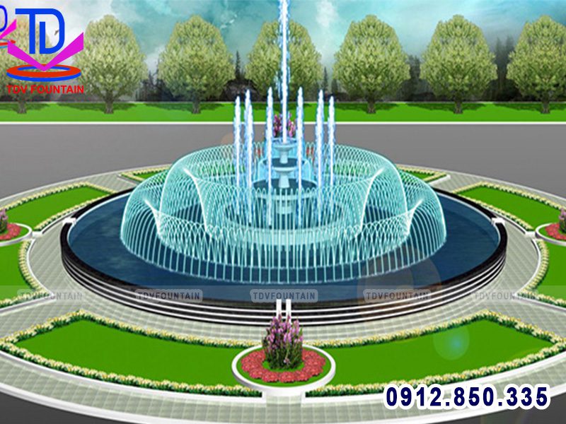 Đài phun nước hình tròn lắp cho giao lộ