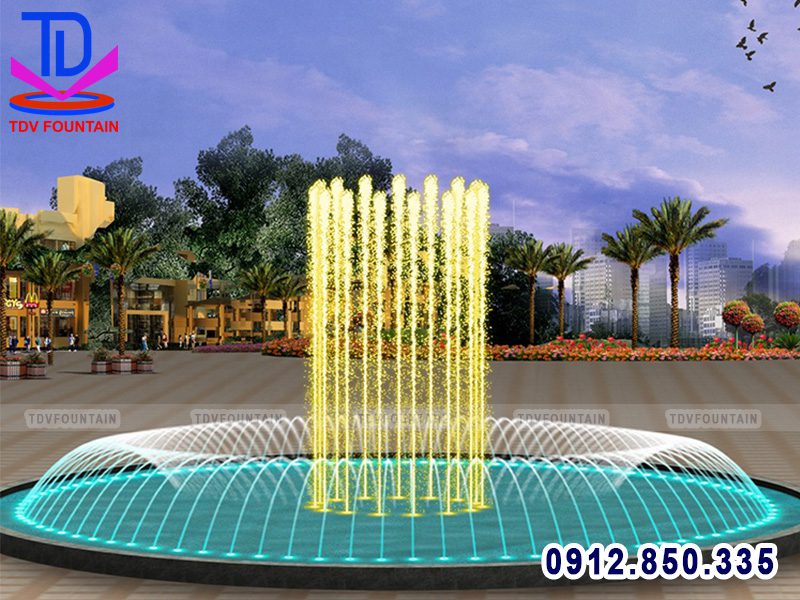 Đài phun nước ngoài trời bể tròn đường kính 10m