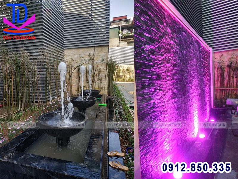 Chậu phun nước mini và tường thác nước