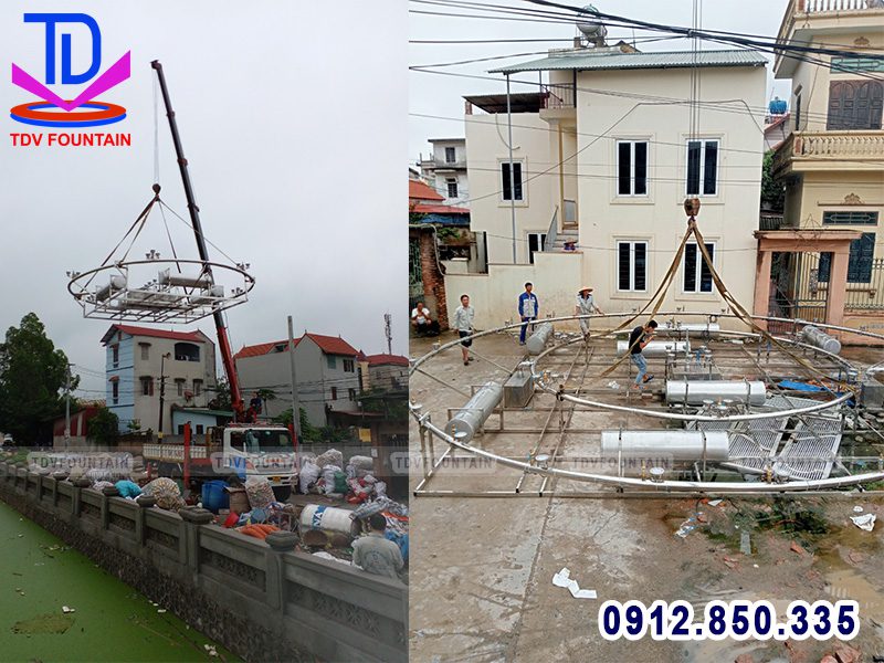 Hạ thủy giàn phun phao nổi xuống hồ