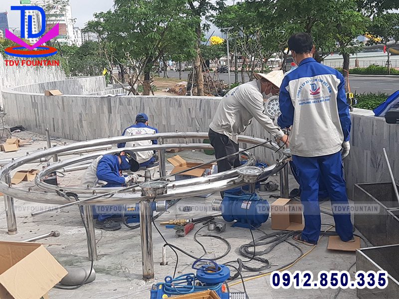 Thi công đài phun nước vườn tượng Apec