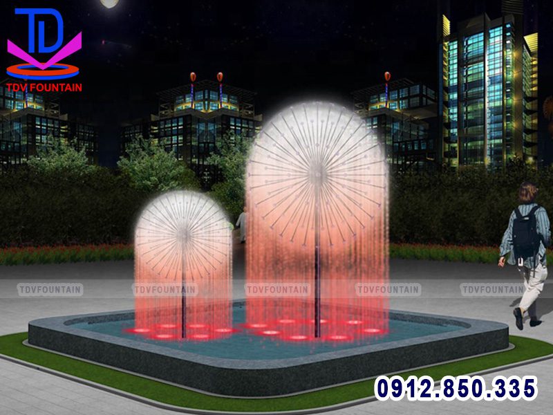 Bể phun nước hình vuông lắp quả cầu phun nước