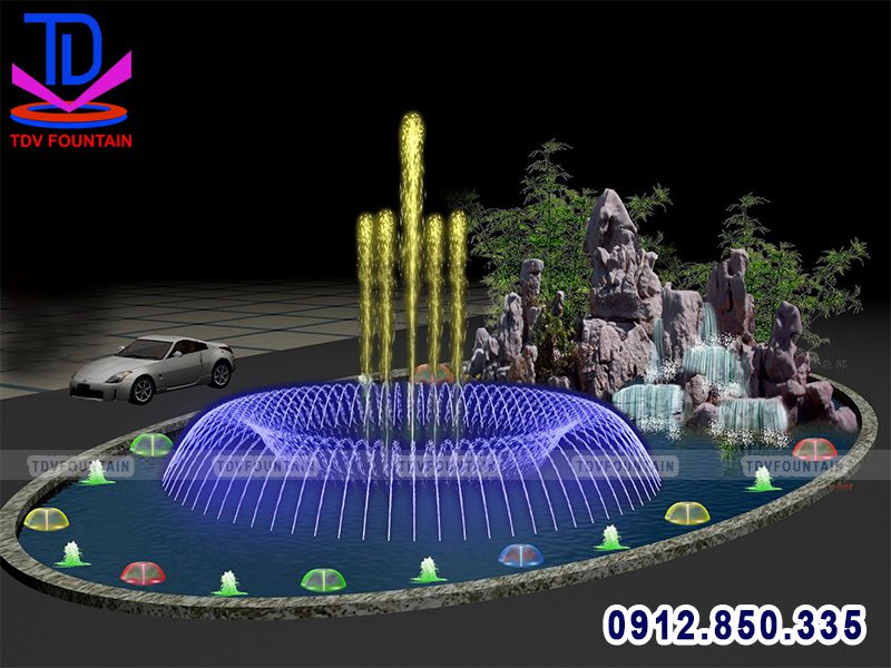Đài phun nước kết hợp hòn non bộ