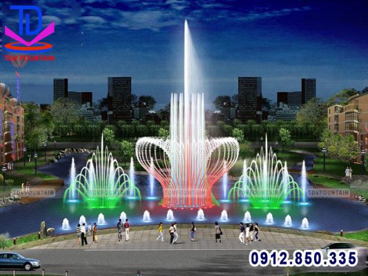 Đài phun nước phao nổi lắp cho hồ nước