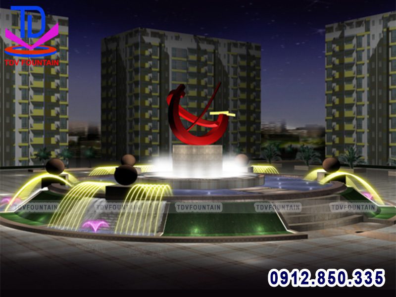 Đài phun nước với bậc tam cấp