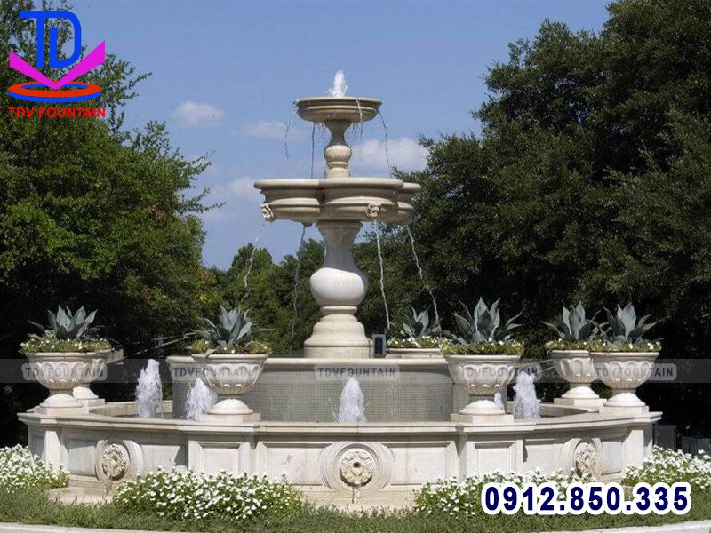Đài phun nước bằng đá tháp tràn nước đa tầng