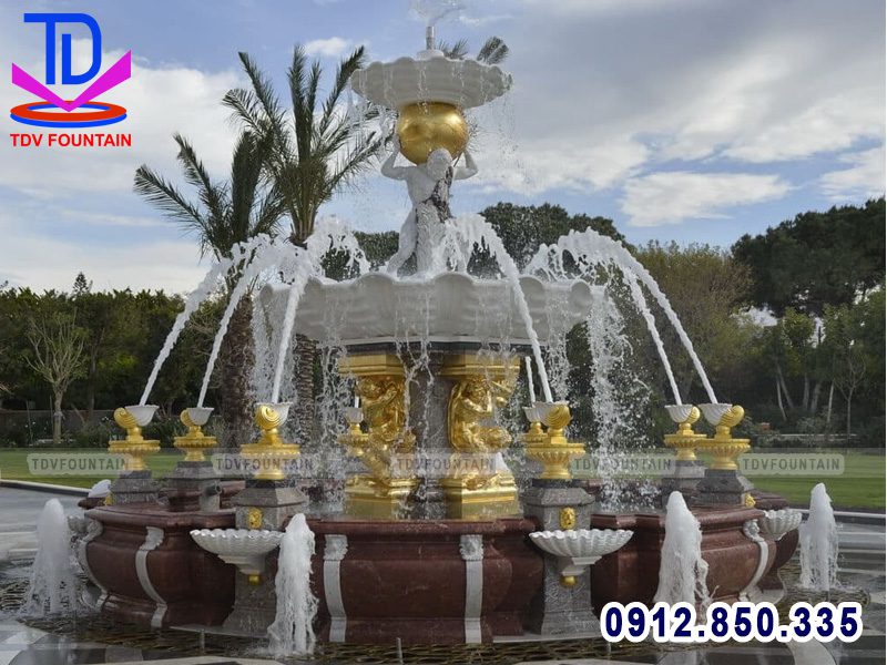 Lắp đặt đài phun nước bằng đá có tượng
