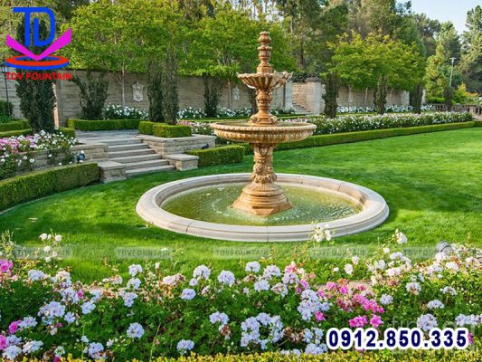 Đài phun tháp tràn nước đa tầng phong thủy