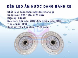 Đèn âm nước dạng bánh xe có lỗ xuyên tâm