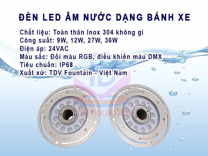 Đèn âm nước dạng bánh xe có lỗ xuyên tâm