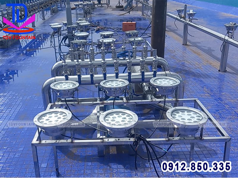 Lắp đặt đèn âm nước chân đế DMX cho nhạc nước