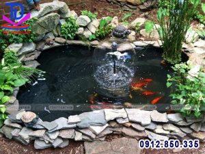 Lắp vòi phun nấm cho đài phun nước hồ cá