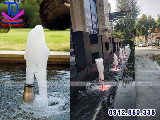 Lắp vòi phun sủi trang trí mặt tiền tòa nhà