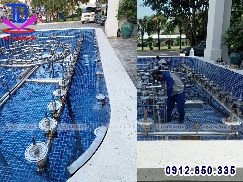 Thi công lắp đặt đèn âm nước bánh xe cho hệ thống nhạc nước