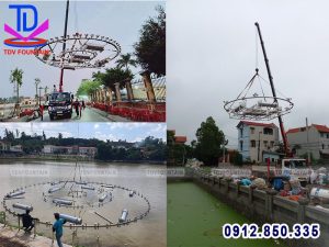 Cẩu giàn phun nước phao nổi xuống hồ