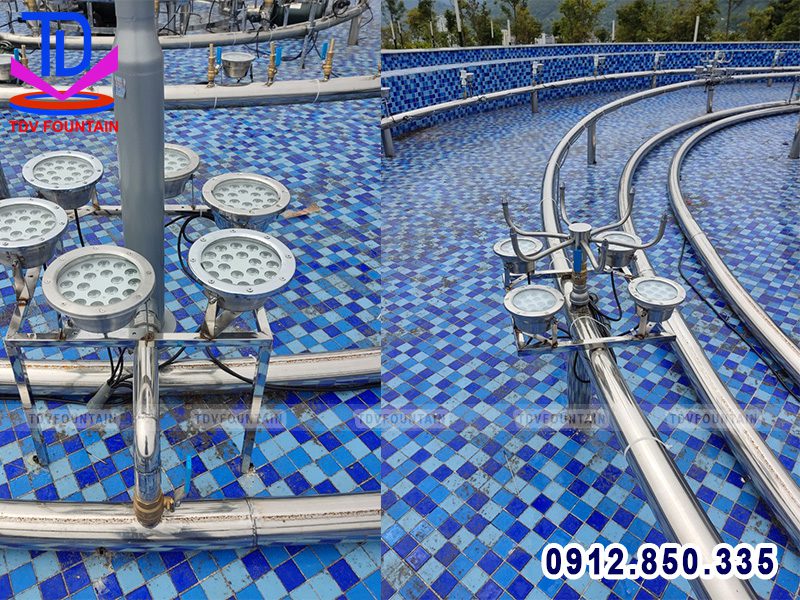 Lắp đặt hệ thống đèn âm nước cho vòi phun