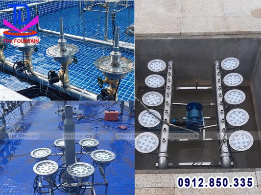 Lắp đặt hệ thống đèn âm nước, vòi phun nước