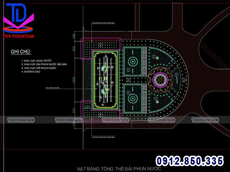 Thiết kế bản vẽ nhạc nước Hồng Ngự - Đồng Tháp 2D