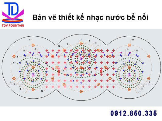 Bản vẽ thiết kế nhạc nước 2D bể nổi