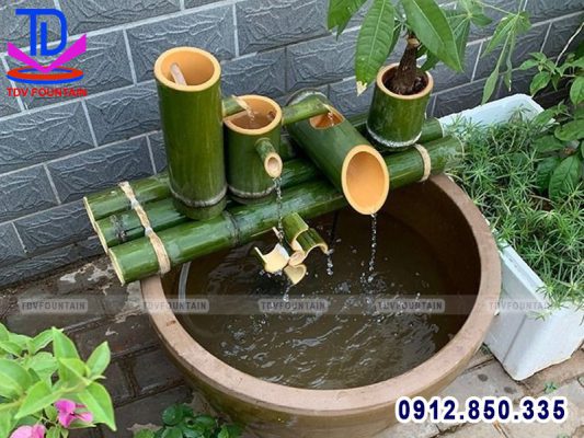Đài phun nước bằng tre tự làm cho sân vườn