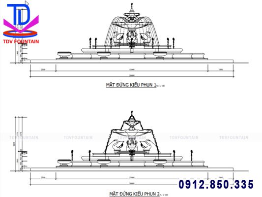 Mặt đứng kiểu phun đài phun nước bằng đá