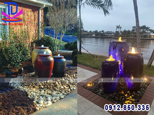 Đài phun nước tiểu cảnh làm bằng chum