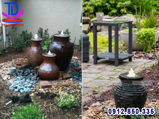Đài phun nước tiểu cảnh làm từ lu sành