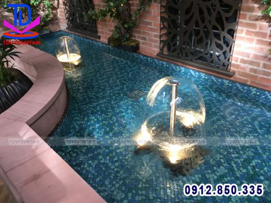 Lắp đặt vòi phun nước hình nấm trang trí tiểu cảnh