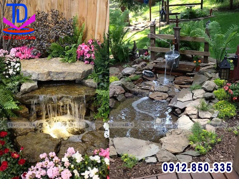 Tiểu cảnh thác nước trang trí sân vườn