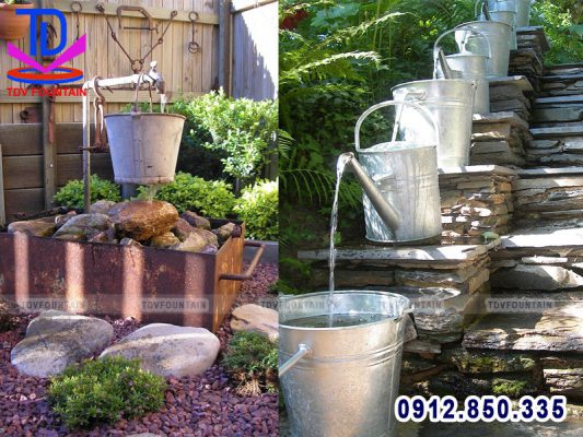 Tự làm đài phun nước từ chậu và bình tưới