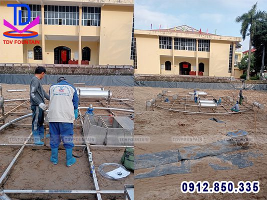 Thi công đài phun nước phao nổi tại UBND Ứng Hòa - Hà Nội