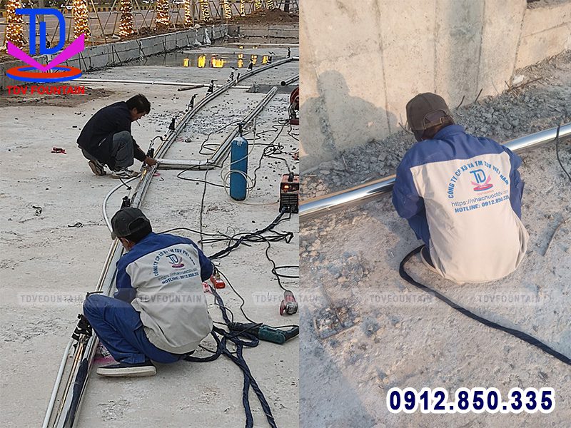 Thi công giàn ống Inox cho đài phun nước