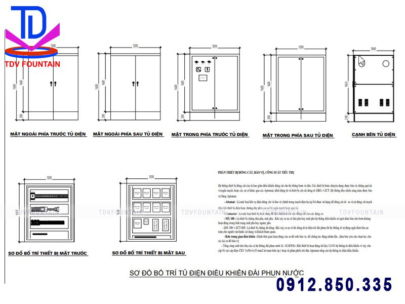 Bản vẽ bố trí tủ điện đài phun nước