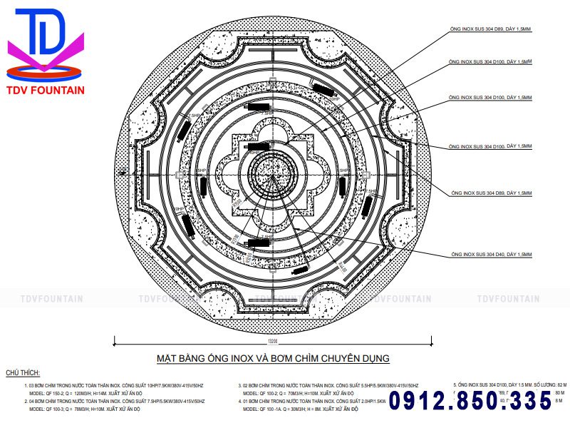 Bản vẽ mặt bằng ống và máy bơm