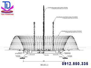 Bản vẽ mặt cắt đài phun nước phao nổi hình tròn