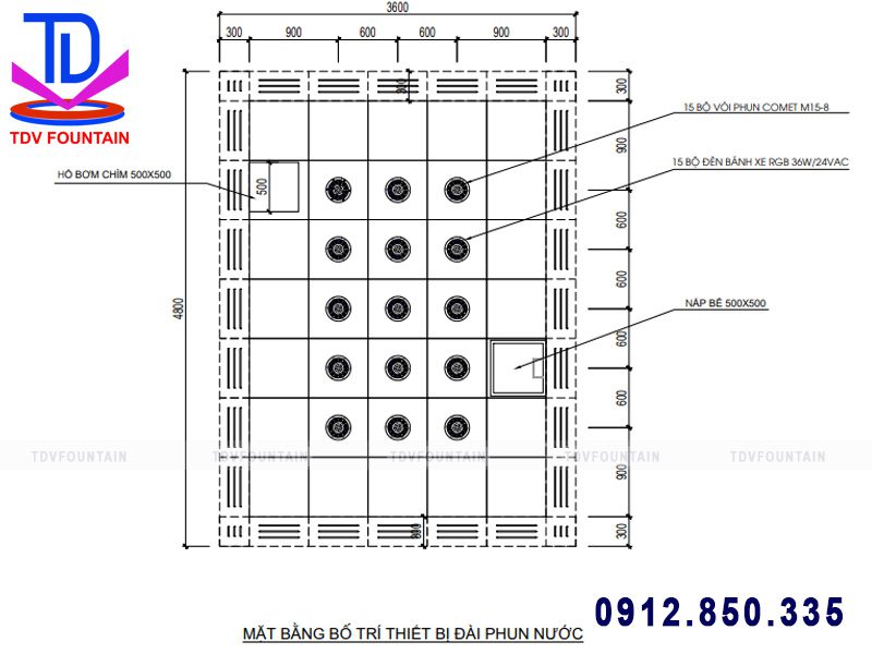 Bản vẽ thiết kế đài phun nước âm sàn