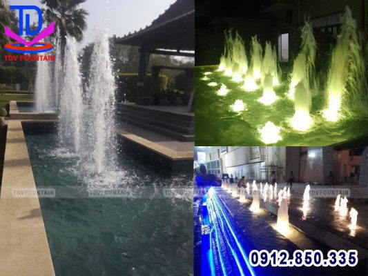 Lắp đặt mẫu đài phun nước bể dài đẹp cho sân vườn