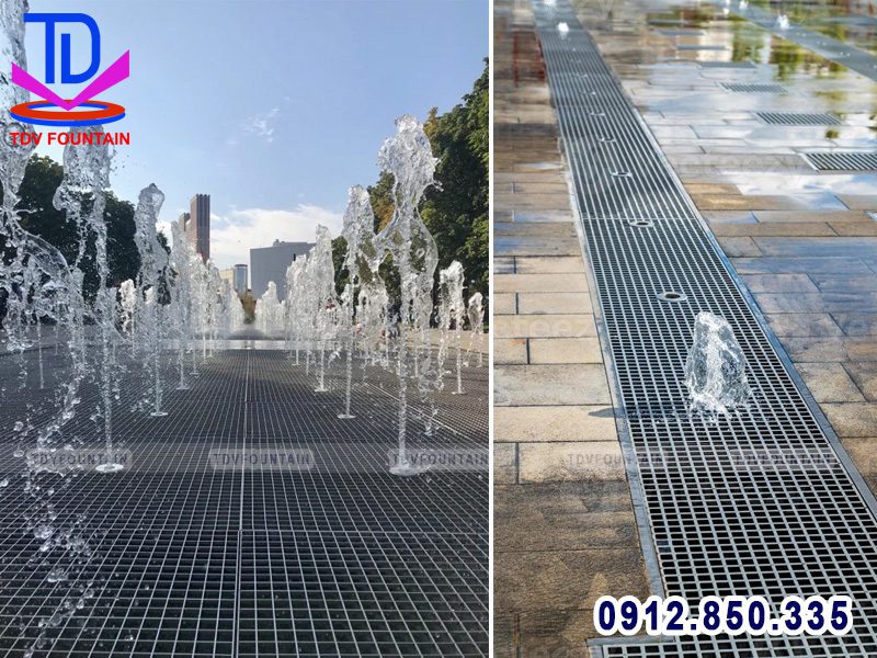 Sân phun nước nghệ thuật với mặt sàn tấm Inox