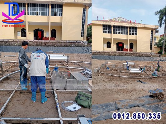 Thi công lắp đặt đài phun nước trên hồ