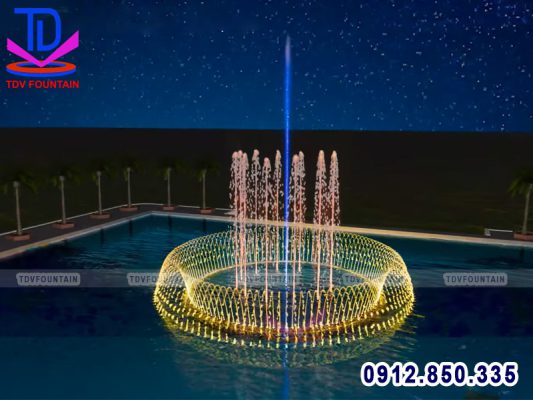 Thiết kế đài phun nước phao nổi hình tròn trên hồ